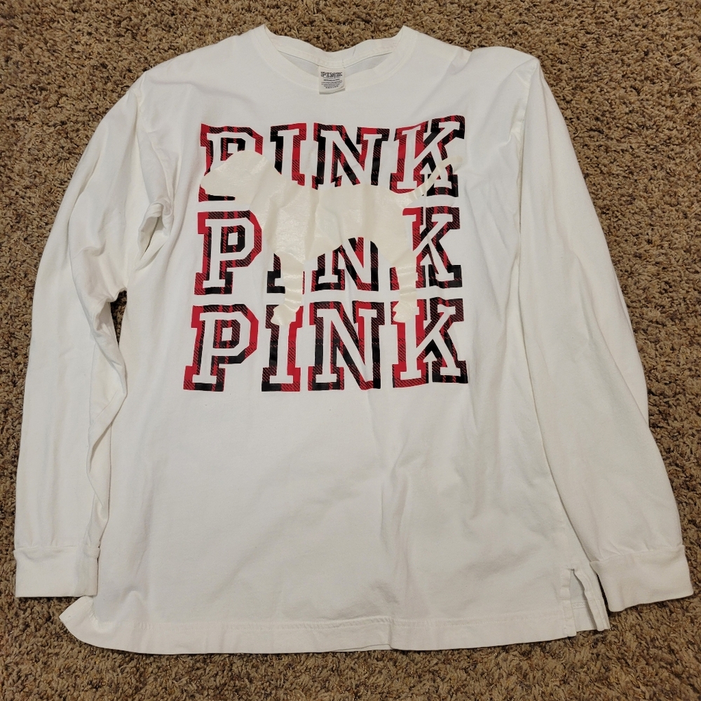 Victoria's Secret White Long Sleeve Tee with Red and Black Accents